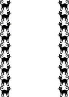 Seamless border design featuring a repeating pattern of cute black cats with curled tails and orange eyes, perfect for Halloween or whimsical designs. vector