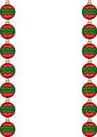 Festive illustration of a Christmas card template with a vertical border of red and green Christmas balls with a zigzag pattern. vector
