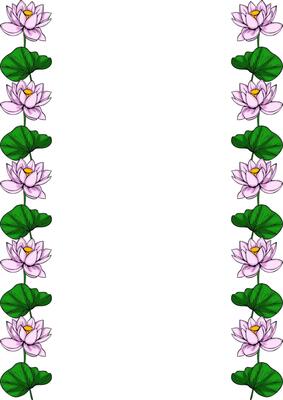 Elegant illustration of a vertical frame with delicate pink lotus flowers and green leaves, perfect for invitations or cards.