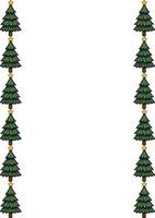 Festive Christmas border design featuring repeating pattern of stylized evergreen trees adorned with yellow stars, perfect for holiday cards or invitations. vector
