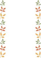 Elegant frame design featuring a repeating pattern of stylized autumn leaves in muted orange, yellow, and green hues, perfect for invitations or cards. vector