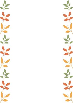 Elegant frame design featuring a repeating pattern of stylized autumn leaves in muted orange, yellow, and green hues, perfect for invitations or cards.