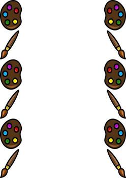 Artistic frame design featuring a repeating pattern of paint palettes and brushes, ideal for creative projects and invitations. vector