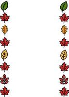 Autumnal frame design featuring a vertical arrangement of diverse leaves in red, orange, yellow and green hues, perfect for seasonal invitations or fallthemed projects. vector