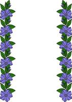 Elegant floral frame with periwinkle flowers and green leaves, perfect for invitations, cards, or decorative elements. vector