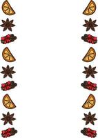 Festive Border Design Featuring Orange Slices, Star Anise, and Cinnamon Sticks Tied with Red Bows, Perfect for Holiday Invitations or Cards. vector