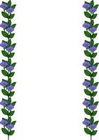 Elegant floral frame with vertical lines of blooming purple flowers and green leaves, perfect for invitations, cards, or decorative designs. vector