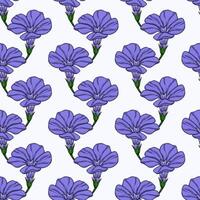 Seamless pattern of stylized periwinkle flowers in a vibrant purple hue, arranged in a repeating design ideal for textile prints or digital backgrounds. vector