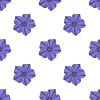 Seamless pattern of stylized periwinkle flowers in vibrant purple hues, perfect for textile design or springthemed projects. vector