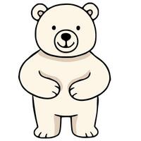 Adorable illustration of a cartoon polar bear standing upright, showcasing a simplistic yet charming design with a creamy beige color palette and bold black outlines. vector