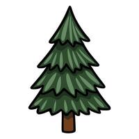 A whimsical illustration of a stylized evergreen tree with a dark brown trunk and layered, textured green foliage, perfect for childrens books or naturethemed designs. vector