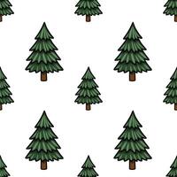 Seamless pattern with stylized evergreen trees, featuring dark green foliage and brown trunks, creating a simple yet charming natureinspired design. vector