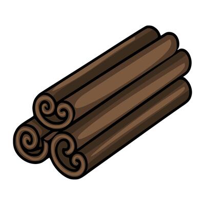 A detailed illustration of a bundle of cinnamon sticks, meticulously rendered with swirling ends and rich brown hues, showcasing a unique isometric perspective.