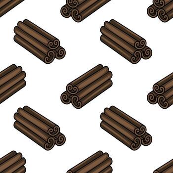 Seamless pattern of realistic cinnamon sticks, intricately detailed with swirling ends, arranged in a repeating design for culinary or festive backgrounds. vector