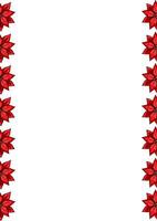 Festive Christmas border design featuring vibrant red poinsettia flowers arranged vertically on a white background, perfect for holiday cards or invitations. vector