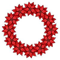 Festive Christmas wreath design featuring a vibrant circle of detailed poinsettia flowers, perfect for holiday invitations or seasonal decorations. vector