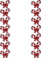 Festive Christmas border design featuring a repeating pattern of candy canes tied with red bows, perfect for holiday cards and invitations. vector