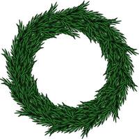 Elegant Christmas wreath design featuring a circular frame of detailed evergreen branches, perfect for festive invitations or holiday decorations. vector