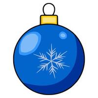 Festive illustration of a single blue Christmas ball ornament with a snowflake design, featuring a golden top and subtle shading for a 3D effect. vector