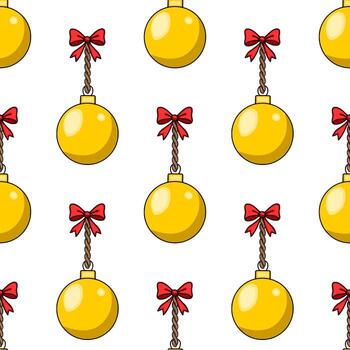 sin costura modelo de dorado Navidad pelotas con rojo arcos en retorcido cuerdas, creando un festivo y juguetón diseño ideal para invierno Días festivos envase papel o festivo antecedentes. vector