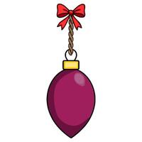 Festive illustration of a single maroon Christmas bauble hanging from a twisted rope with a red bow, perfect for holiday designs. vector