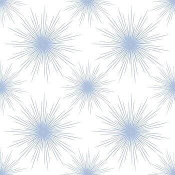Seamless pattern of light blue stylized starbursts on white background, creating a minimalist and elegant design ideal for various applications. vector