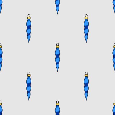 Seamless pattern featuring stylized blue Christmas ornaments with golden tops, arranged on a light gray background, ideal for festive designs and winterthemed projects.