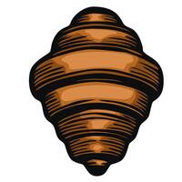 A stylized illustration of a brown seashell with a spiral shape, featuring detailed lines and shading that emphasize its texture and form. vector