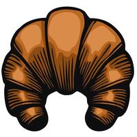 A stylized illustration of a croissant, showcasing its goldenbrown color and flaky texture. The design emphasizes the curved shape and layers of the pastry, making it visually appealing. vector