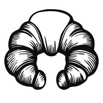 A handdrawn illustration of a croissant, showcasing its flaky layers and curved shape. The design emphasizes the texture and folds of the pastry, making it visually appealing. vector