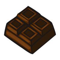 A stylized illustration of a piece of dark chocolate, featuring a square shape with embossed patterns on top. The chocolate has a rich brown color and a glossy finish. vector