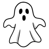 illustration of a cute cartoon ghost with a surprised expression, featuring bold black outlines and subtle gray shading, perfect for Halloween designs. vector