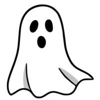 A playful illustration of a cartoon ghost with a surprised expression, featuring bold black outlines and subtle gray shading for a whimsical Halloween design. vector