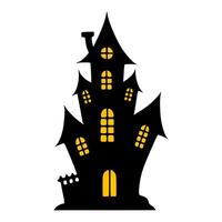 Spooky Halloween illustration of a haunted house with glowing yellow windows, perfect for creating festive designs. vector