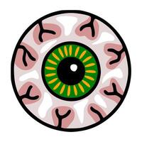 Spooky Halloween illustration of a stylized eyeball with a green iris and pink veins, perfect for creating unique and eerie designs. vector