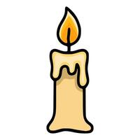 A illustration of a single, melting candle with a bright orange flame, perfect for Halloween or autumn designs, featuring a bold black outline and a warm color palette. vector