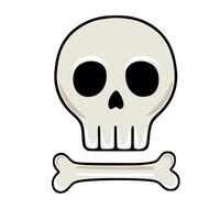 Cute cartoon illustration of a skull and crossbones, featuring a simplified, friendly design with bold outlines and muted color palette, ideal for Halloween or whimsical designs. vector
