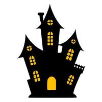 Spooky Halloween illustration of a haunted house with glowing yellow windows, perfect for holiday designs and decorations. vector