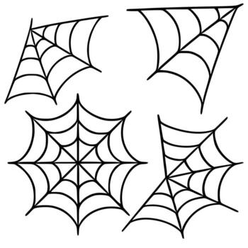 un ilustración presentando cuatro distinto dibujado a mano telaraña diseños, cada con único formas y radiante líneas, Perfecto para Víspera de Todos los Santos o escalofriante temática proyectos vector