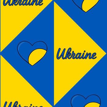 Seamless pattern featuring Ukrainian flag hearts and geometric triangles in vibrant yellow and blue, creating a patriotic and stylish design. vector