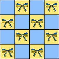 Seamless pattern with checkered blue and yellow squares featuring stylized bows in Ukrainian national colors, creating a cheerful and festive design. vector