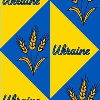 Seamless pattern featuring a geometric design in blue and yellow, incorporating stylized wheat stalks and the word Ukraine, creating a vibrant and symbolic textile or wallpaper design. vector