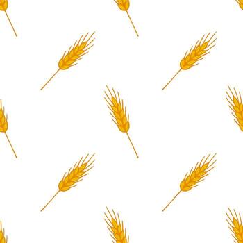 Seamless pattern of stylized golden wheat ears on white background, ideal for autumn harvest design projects. vector