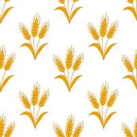 A seamless pattern featuring stylized golden wheat stalks against a pristine white background, ideal for harvestthemed designs or autumnal projects. vector