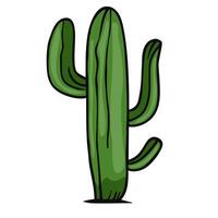 A tall, cartoonish green cactus with multiple arms, set against a white background. The cactus has a smooth texture and exaggerated features, giving it a playful appearance. vector