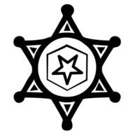 A black and white illustration of a sheriffs badge featuring a star in the center and decorative elements around it. vector