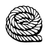 A stylized black and white illustration of a coiled rope, featuring intricate twisted patterns and a smooth, rounded shape. vector