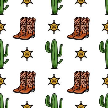 un repitiendo modelo presentando vaquero botas, cactus, y alguacil estrellas, ideal para temática occidental diseños vector