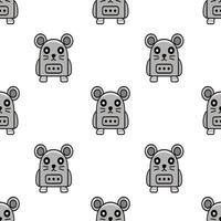 Seamless pattern featuring adorable grey mouse-shaped robots with big eyes and small feet, perfect for kids designs or technology-themed projects. vector
