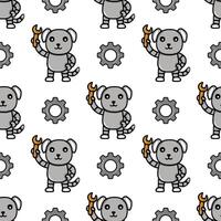 Seamless pattern featuring cute robotic dogs holding wrenches and gears, a playful design perfect for kids products or tech-themed projects. vector